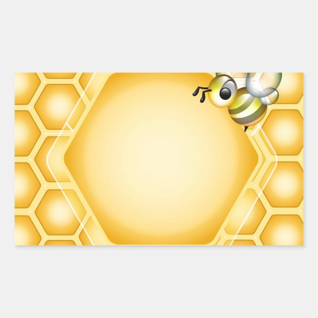 Sticker Rectangulaire Arrière - plan de nid d'abeille avec une abeille (Devant)