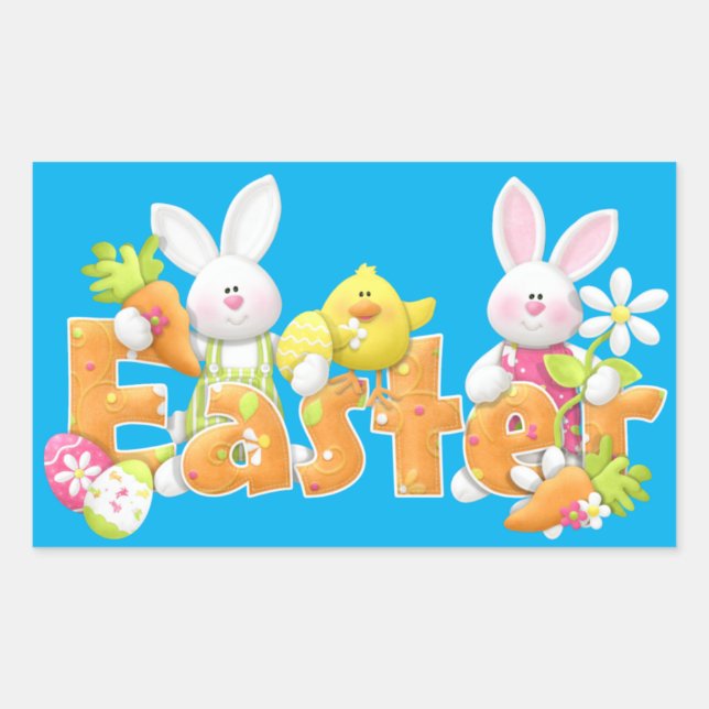 Sticker Rectangulaire Arrière - plan lapin de Pâques (Devant)
