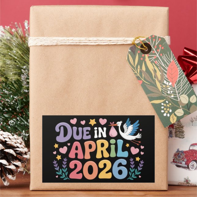 Sticker Rectangulaire Arrive avril 2026 Date prévue Nouveau Bébé Maman G (vacances)