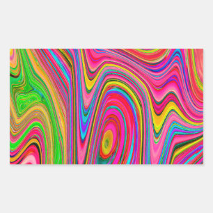 Sticker Rectangulaire Art abstrait groovy jaune, rouge et bleu qui fait