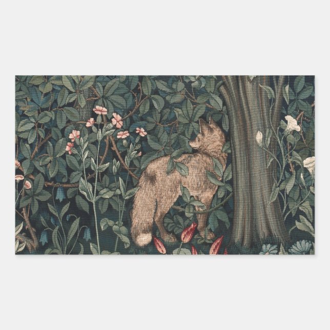 Sticker Rectangulaire Art de faune de renard de verdure de William Morri (Devant)