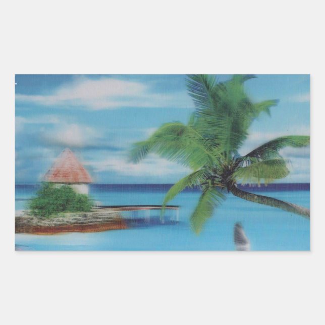 Sticker Rectangulaire Art de la scène de plage tropicale (Devant)