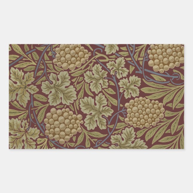 Sticker Rectangulaire Art de vigne rouge vert William Morris (Devant)