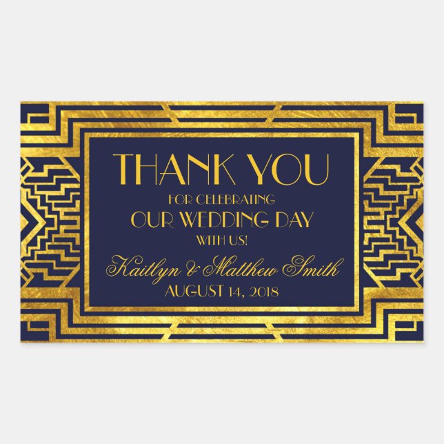 Sticker Rectangulaire Art Déco Marine Or géométrique Moderne (Devant)