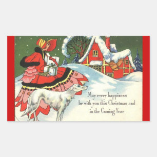 Sticker Rectangulaire Art Déco style victorien Salutation de Noël