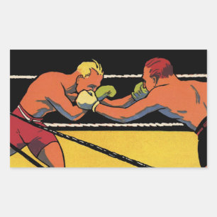 Sticker Rectangulaire Art Déco vintage de boxe sportive, boxeurs se frap