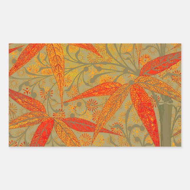 Sticker Rectangulaire Art en bambou terrestre Vintage Imprimer orange (Devant)