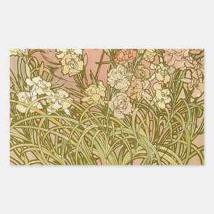 Sticker Rectangulaire Art Nouveau Alphonse Mucha Fleurs de carnation flo