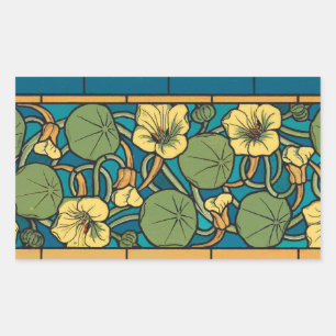 Sticker Rectangulaire Art Nouveau Nasturtium Bleu Or floral Verneuil