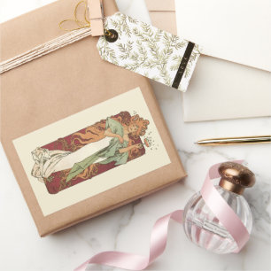 Sticker Rectangulaire Art Nouveau vintage, Champagne par Alphonse Mucha