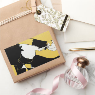 Sticker Rectangulaire Art Nouveau vintage, femme lisant un livre jaune