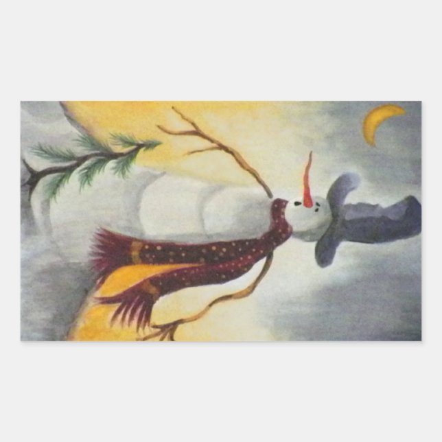 Sticker Rectangulaire Art populaire primitif Snowman (Devant)