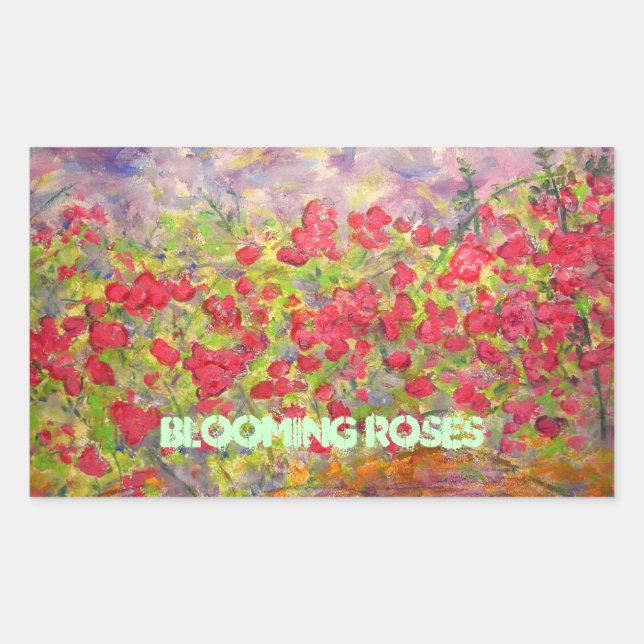 Sticker Rectangulaire art rose en floraison (Devant)