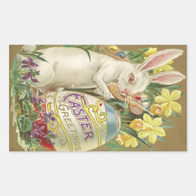 Sticker Rectangulaire Artiste lapin de Pâques vintage (Devant)