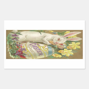 Sticker Rectangulaire Artiste Vintage Bunny de Pâques
