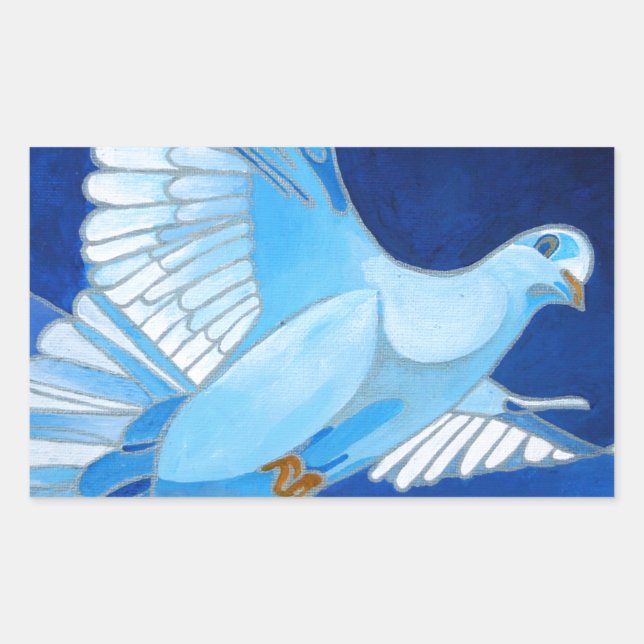 Sticker Rectangulaire Artistique Dove Outline Art En Bleu Cérulean (Devant)