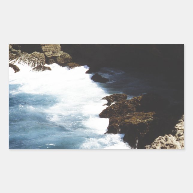 Sticker Rectangulaire Aruba Océan Se Brisant Sur Les Rochers (Devant)