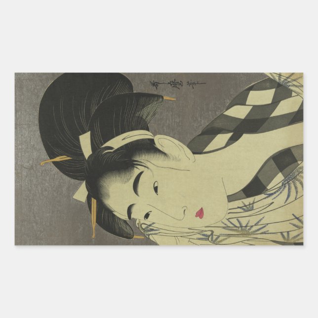 Sticker Rectangulaire Ase o fuku onna (Femme essuyant) par Utamaro (Devant)