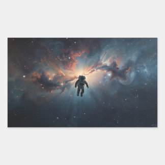 Sticker Rectangulaire astronaute solitaire flottant à travers l'immensit