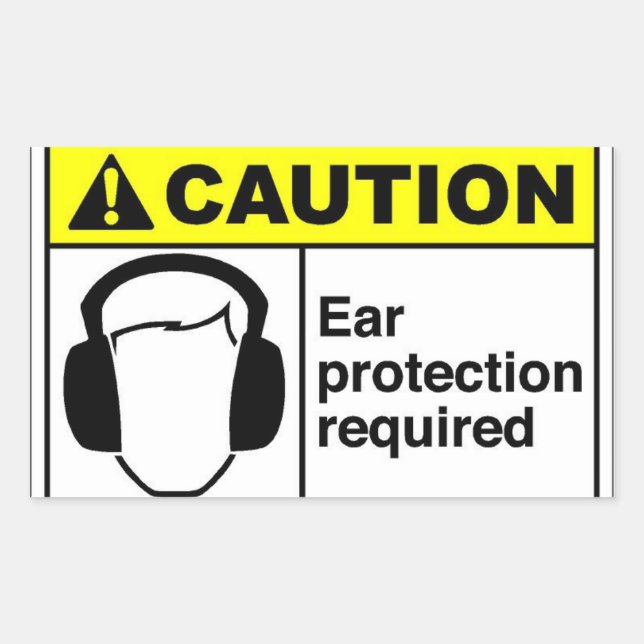 Sticker Rectangulaire ATTENTION Protection auditive (Devant)