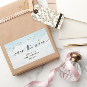 Sticker Rectangulaire Au-Dessus Du Baby shower Lune Blue Boy