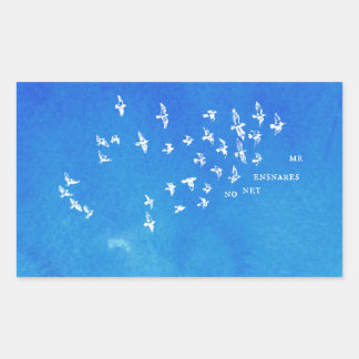 Sticker Rectangulaire "Aucun filet ne m'enfonce" + oiseaux (blanc sur bl