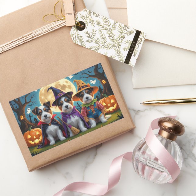 Sticker Rectangulaire Australie Terrier Chiens Citrouille Halloween Funn (Cadeaux)