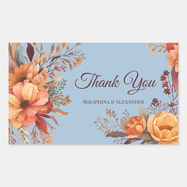 Sticker Rectangulaire Automne aquarelle Rustique Merci Floral Mariage (Devant)