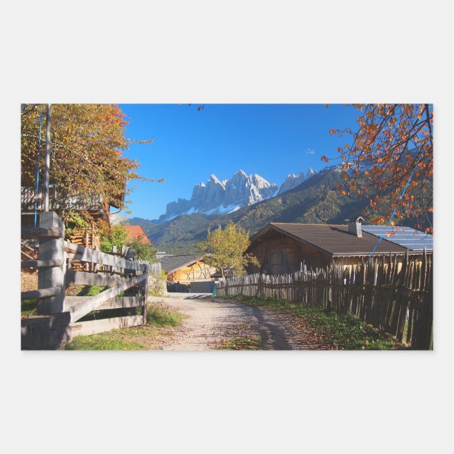 Sticker Rectangulaire Automne dans un village dans les dolomites en (Devant)