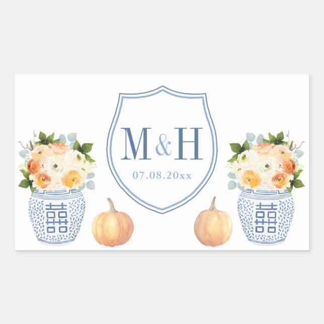 Sticker Rectangulaire Automne Mariage Citrouille Bleu Et Blanc Cimier Fa (Devant)