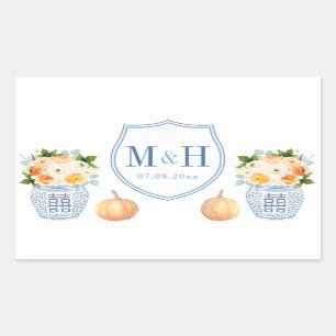 Sticker Rectangulaire Automne Mariage Citrouille Bleu Et Blanc Cimier Fa