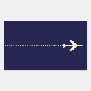 Sticker Rectangulaire avion de voyage avec ligne pointillée