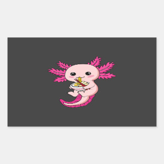 Sticker Rectangulaire Axolotl Manger Ramen nouilles Kawaii Anime