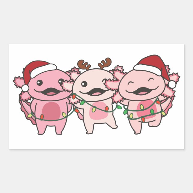 Sticker Rectangulaire Axolotl Noël Animaux doux Axolotls (Devant)