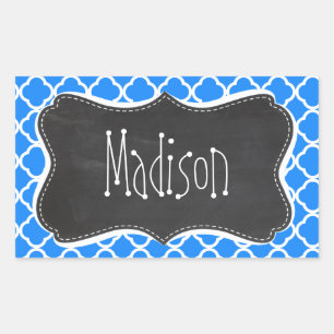 Sticker Rectangulaire Azure Blue Quatrefoil ; Retro Chalkboard
