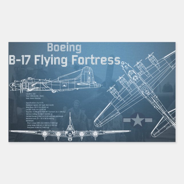 Sticker Rectangulaire B-17 Forteresse volante Plan directeur (Devant)