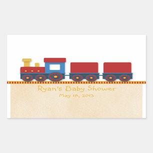 Sticker Rectangulaire Baby Boy Shower : Train Jaune, Rouge & Bleu