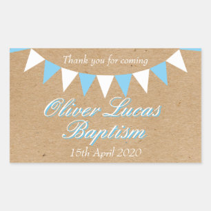 Sticker Rectangulaire Baby Bunting Baptême Bleu Baptême Christening Favo