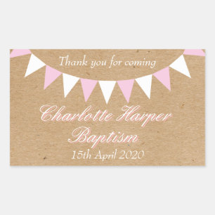 Sticker Rectangulaire Baby Bunting Pink Baptême Christening Favoriser