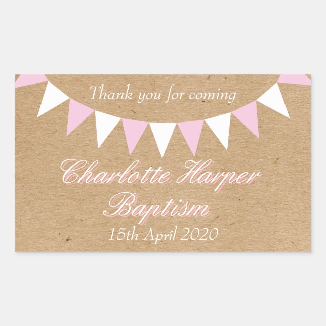 Sticker Rectangulaire Baby Bunting Pink Baptême Christening Favoriser (Devant)