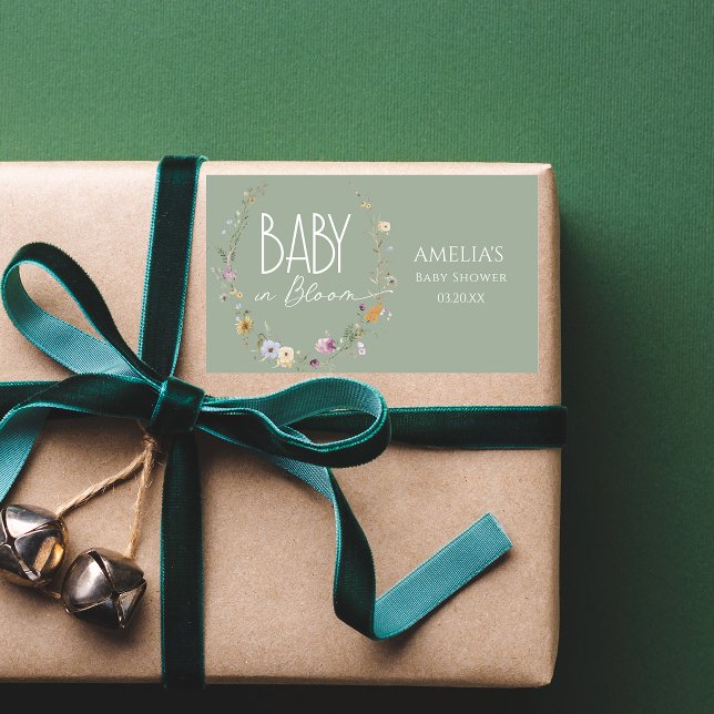 Sticker Rectangulaire Baby in Bloom Sage Green Baby shower botanique (Créateur téléchargé)