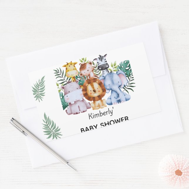 Sticker Rectangulaire Baby Shower Aventure Safari (Enveloppe)
