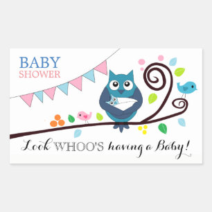 Sticker Rectangulaire Baby shower de Chouette lunaire