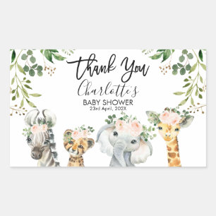 Sticker Rectangulaire Baby shower Filles Safari Animaux