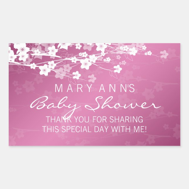 Sticker Rectangulaire Baby shower Merci cerisier Fleur rose (Devant)