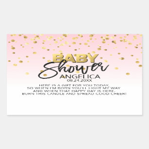 Sticker Rectangulaire Baby shower rose or bougie Votive Favoriser Étique