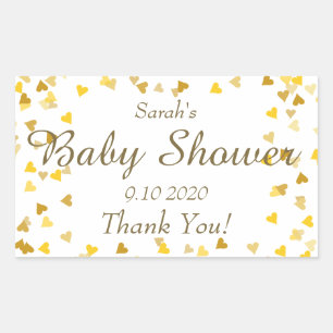Sticker Rectangulaire Baby Shower / Sprinkle / Couple Cœurs d'Amour Doré
