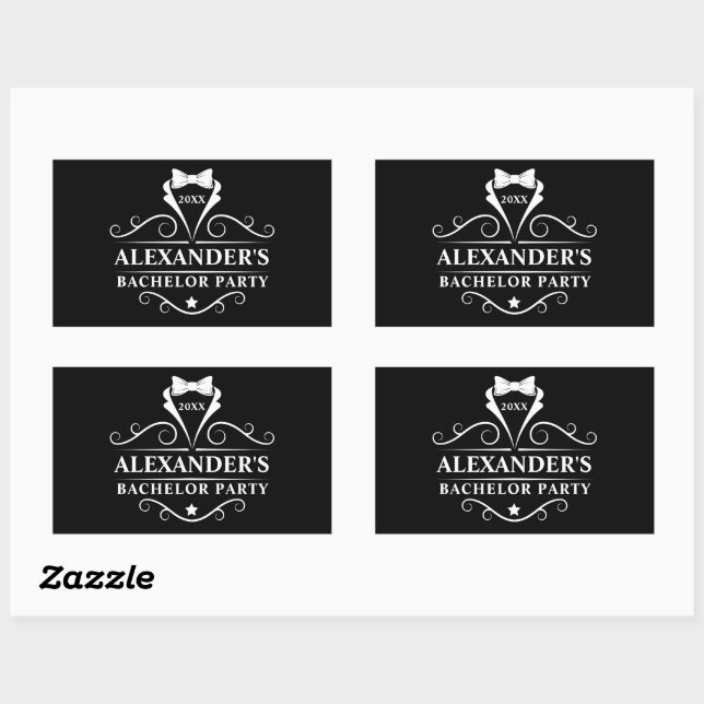 Sticker Rectangulaire Bachelor Party Tuxedo Cravate noir (Feuille)