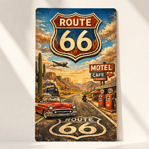 Sticker Rectangulaire Badge de voyage rétro Route 66 Americana vintage