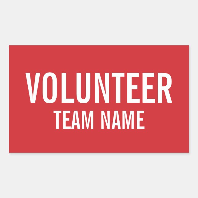 Sticker Rectangulaire Badge volontaire rouge avec nom d'équipe personnal (Devant)